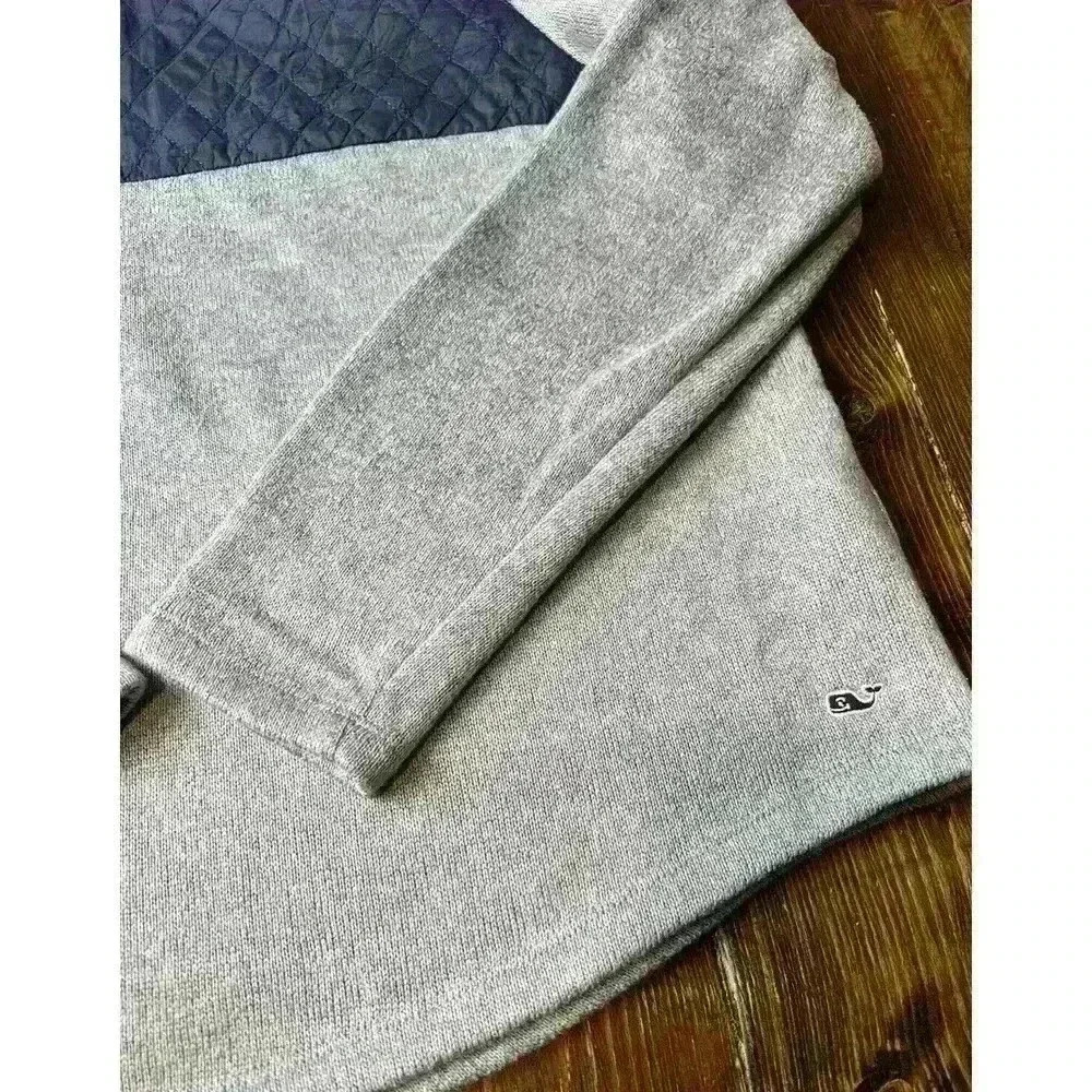 Vineyard Vines Mixed Media Quilted Sweater Pullover Size Large Gray/Navy - Picture 5 of 8